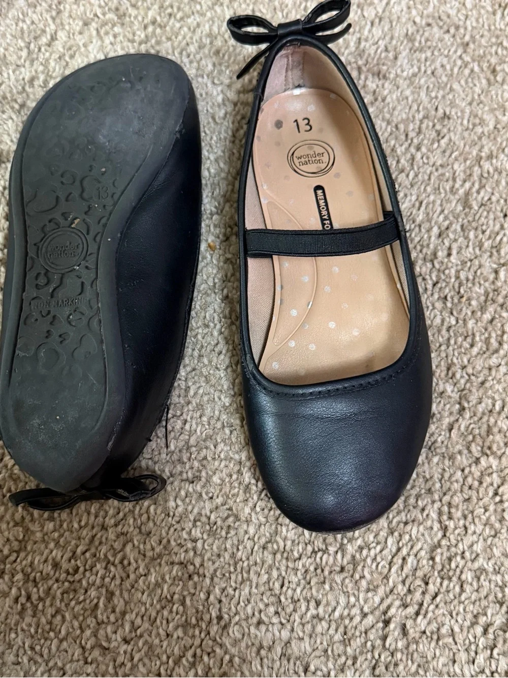 wonder nation Black Girls' Mary Jane Ballet Flats with Bow